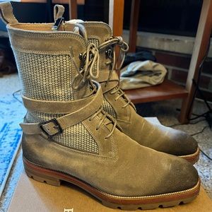 Christian Louboutin Safacroc Tan Suede/Linen Boots Size 39